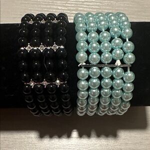 Elegant Black and Blue Beaded Bracelet Set